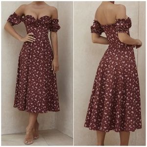 Floral Print Off Shoulder Sweetheart Maxi Dress XL